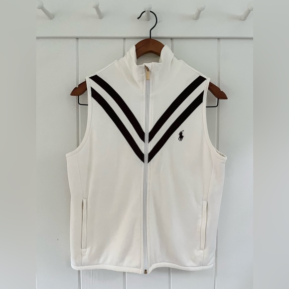 Ralph Lauren Jackets & Blazers - Ralph Lauren Golf Vintage Zip Vest Womens Small Mock Neck Ivory Brown Old Money